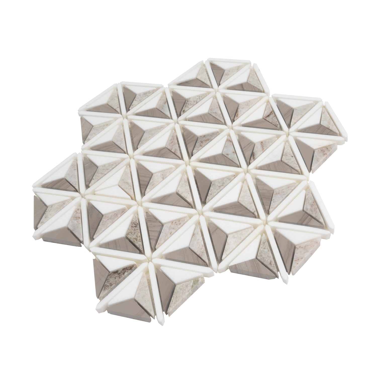 Mirage 12x12 Warm Beige White Marble Mosaic 3D Pyramid Wall and Floor Tile (5 Pack, 4.92 sq ft/case)