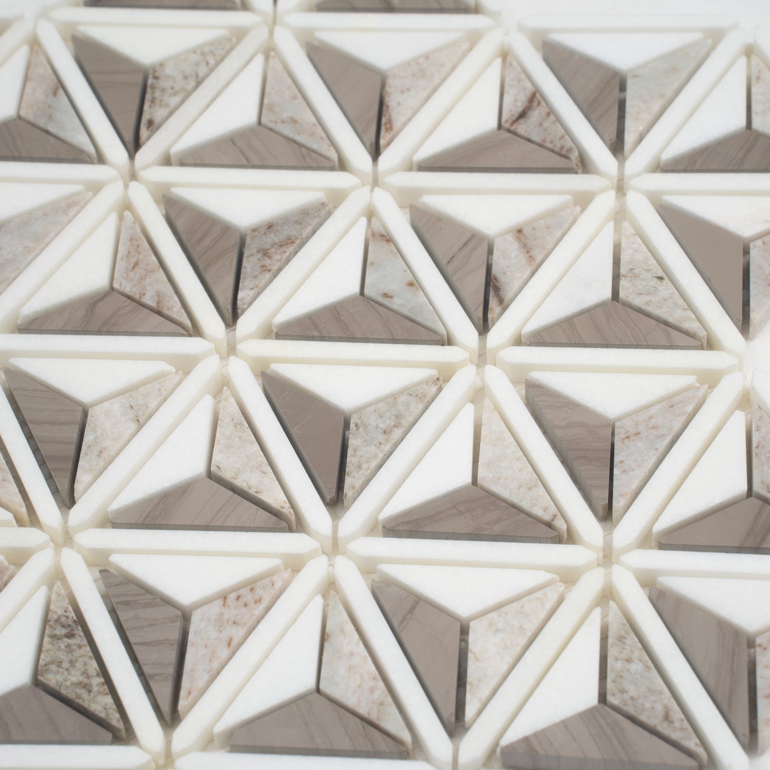 Mirage 12x12 Warm Beige White Marble Mosaic 3D Pyramid Wall and Floor Tile (5 Pack, 4.92 sq ft/case)