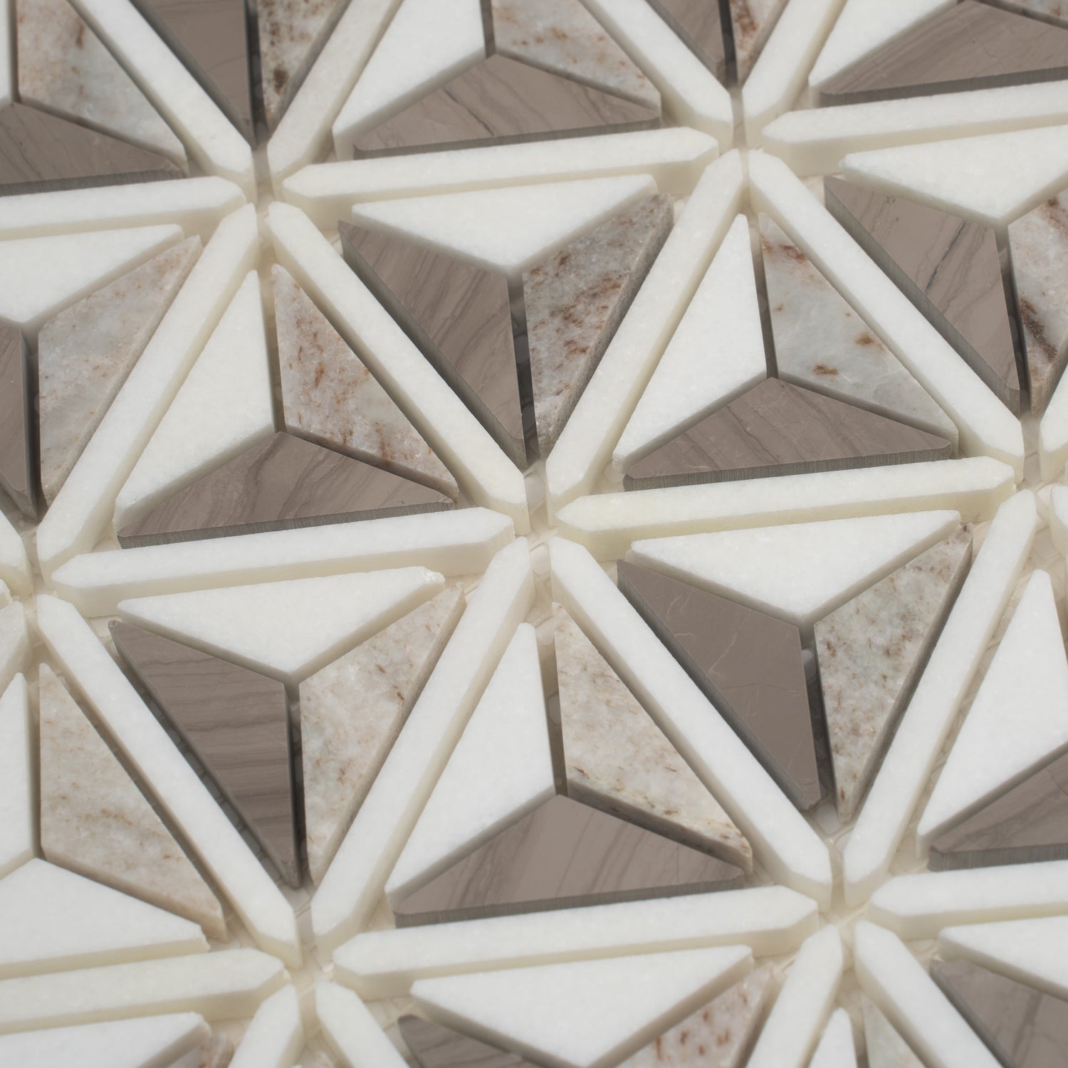 Mirage 12x12 Warm Beige White Marble Mosaic 3D Pyramid Wall and Floor Tile (5 Pack, 4.92 sq ft/case)