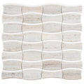 Warm beige and white polished Thassoss marble mosaic tile with curved floral-inspired shapes