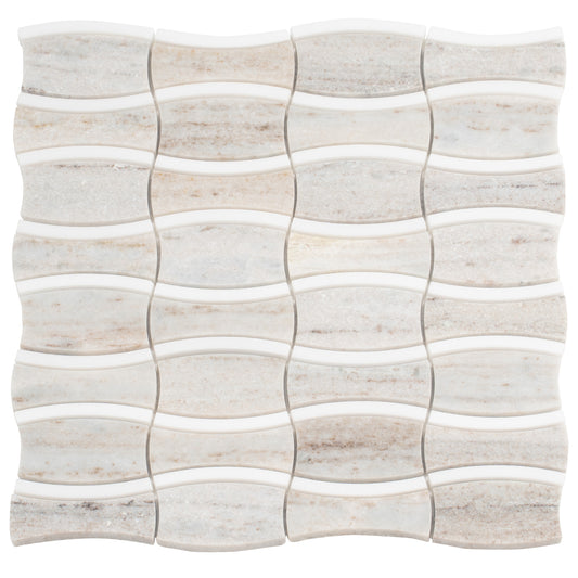 Mirage 12x12 Warm Beige White Marble Mosaic Floral Wall and Floor Tile (5 Pack, 5.04 sq ft/case)