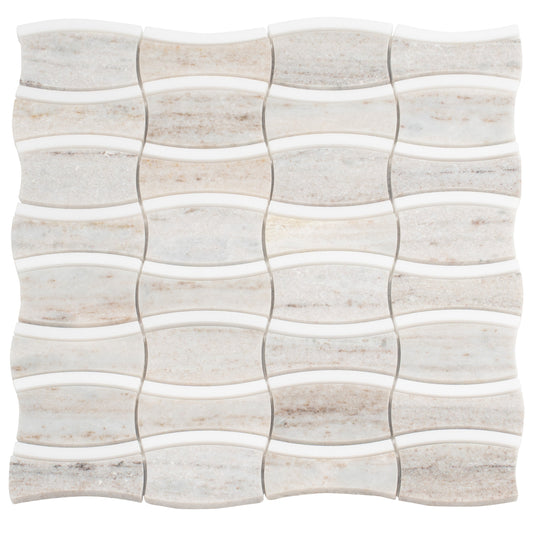 Mirage 12x12 Warm Beige White Marble Mosaic Floral Wall and Floor Tile (5 Pack, 5.04 sq ft/case) - Sample