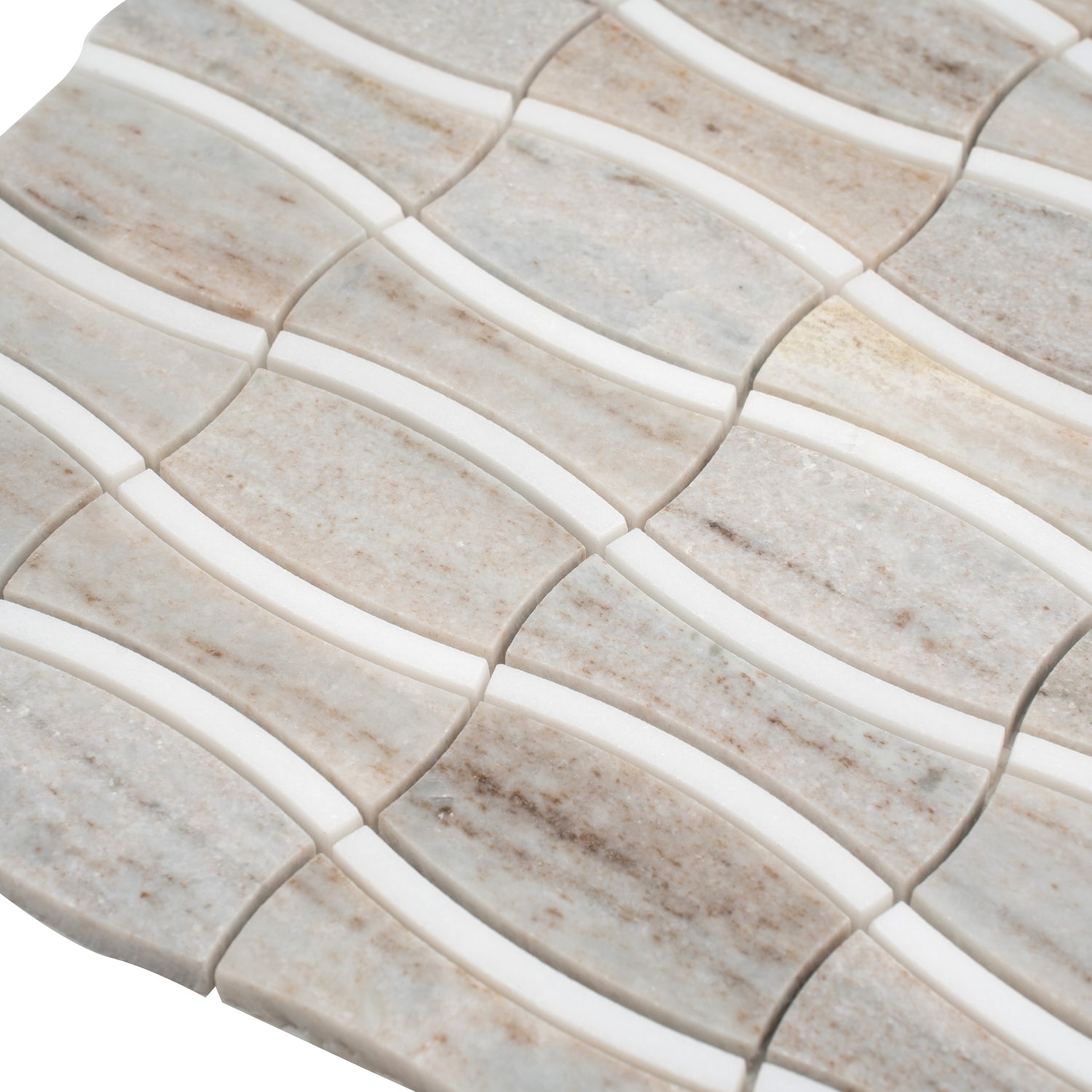 Mirage 12x12 Warm Beige White Marble Mosaic Floral Wall and Floor Tile (5 Pack, 5.04 sq ft/case)