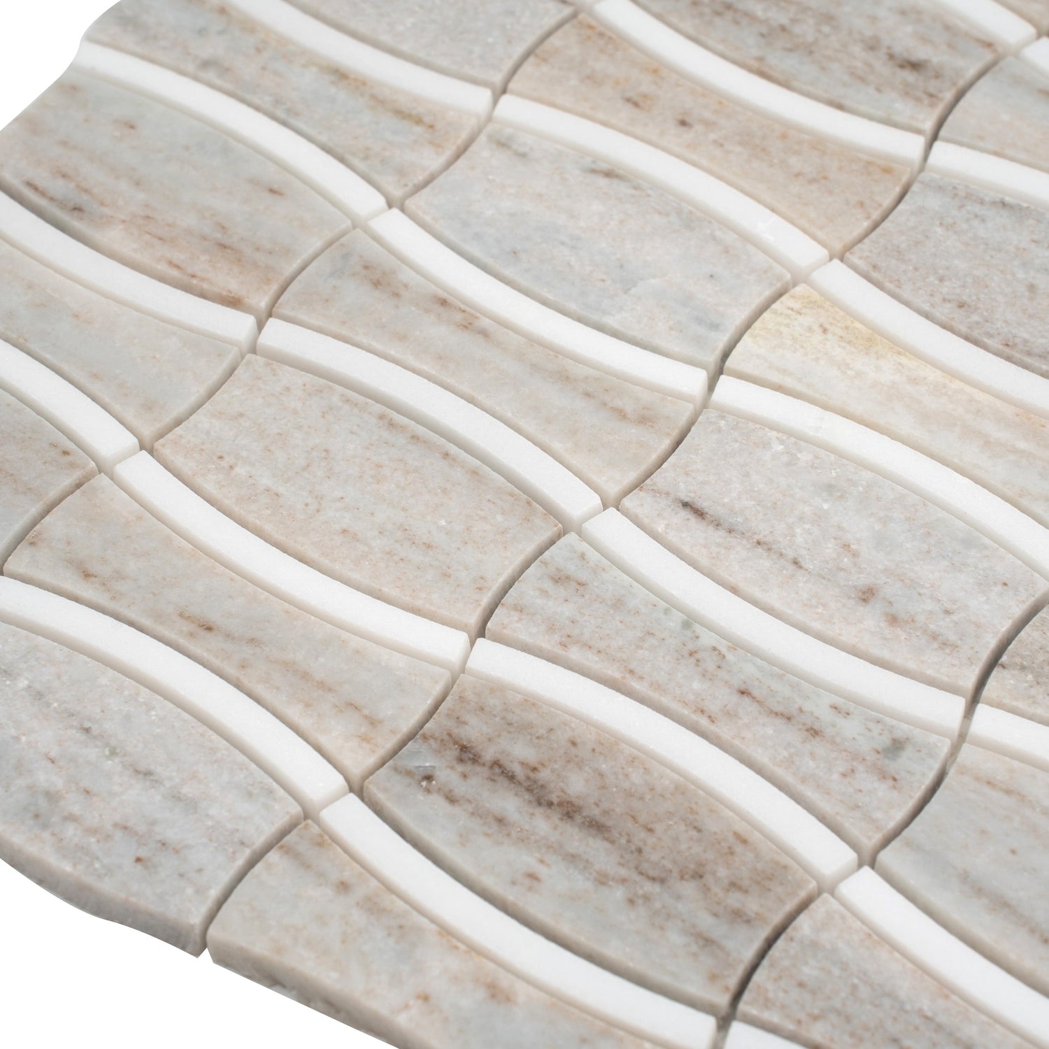 Mirage 12x12 Warm Beige White Marble Mosaic Floral Wall and Floor Tile (5 Pack, 5.04 sq ft/case) - Sample