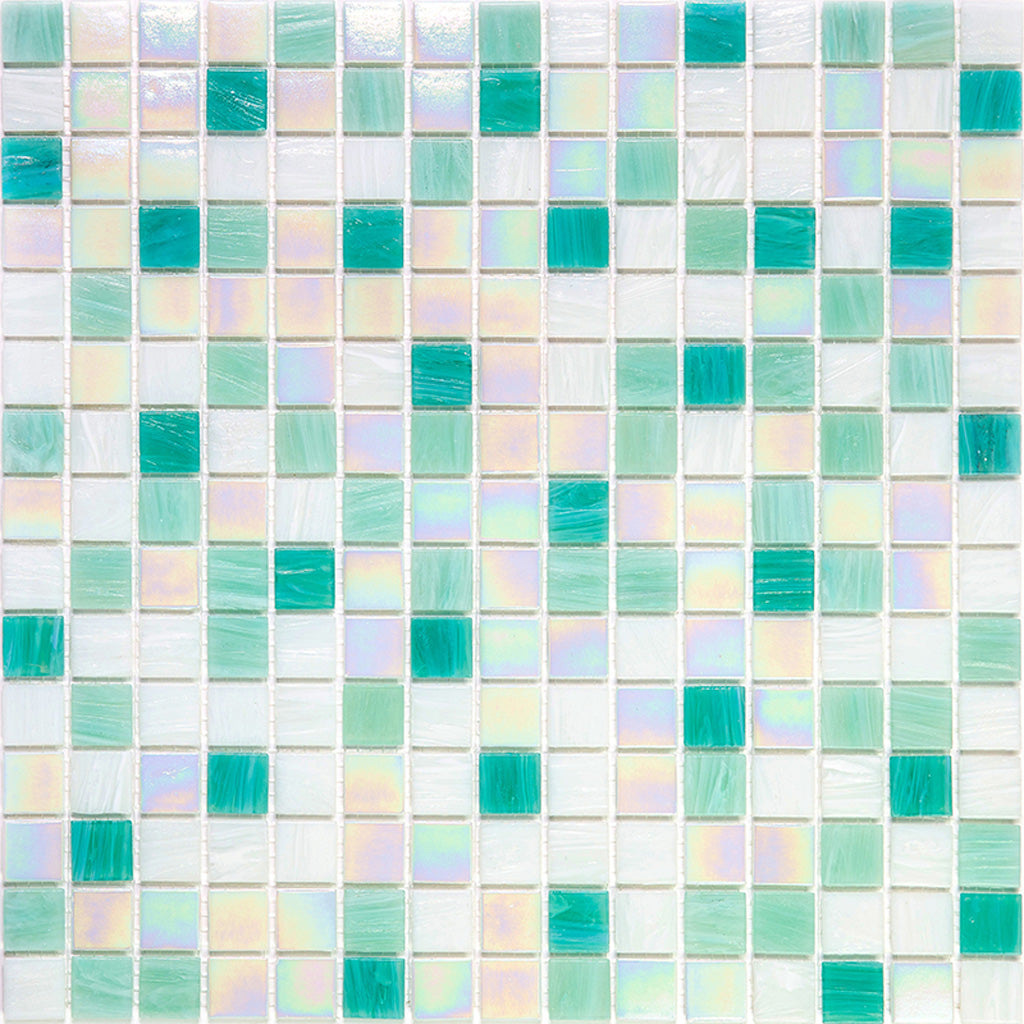 White and Green Glossy Glass Mosaic Tile