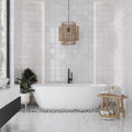 White glossy 5x5 inch ceramic subway tiles on walls