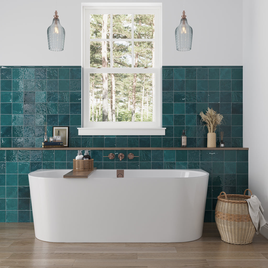57 pack Ocean Green 5.2 in. x 5.2 in. Polished Ceramic Subway Tile (10.72 sq ft/case) - Sample