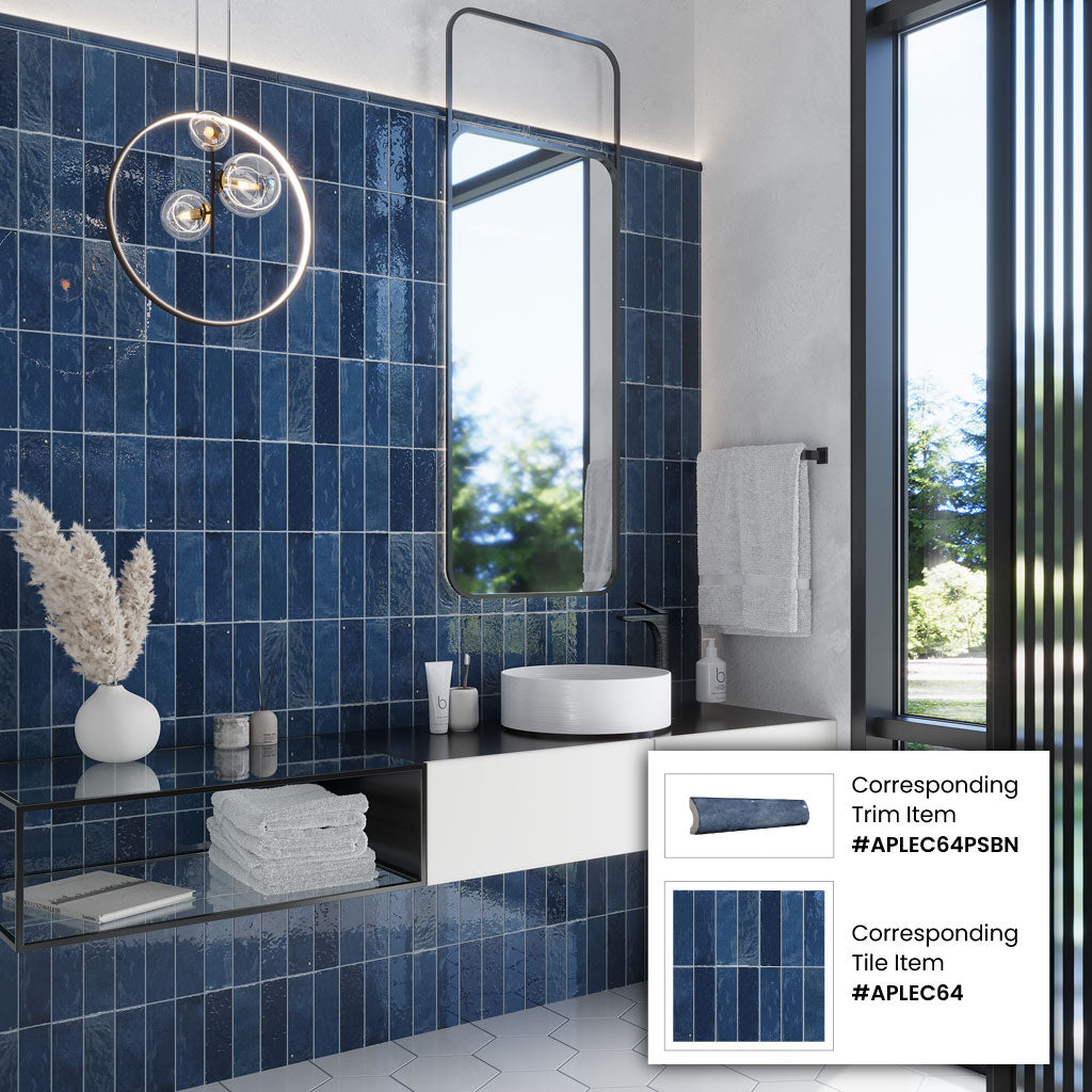 Dark Blue 2.5x8 Glossy Subway Ceramic Tile (38 pack, 5.38 sq ft/case) - Sample