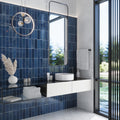 Dark blue polished ceramic subway tiles 2.58x8 inches used as kitchen or bathroom wall