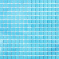 Glossy aqua blue 12x12 glass mosaic tile sheet with square uniform tiles for wall and floor