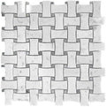 Sample - White 12x12 Polished Basketweave Bianco Carrara Bardiglio Nuvolato Marble Mosaic Tile (5 pack, 5 sq ft/case)
