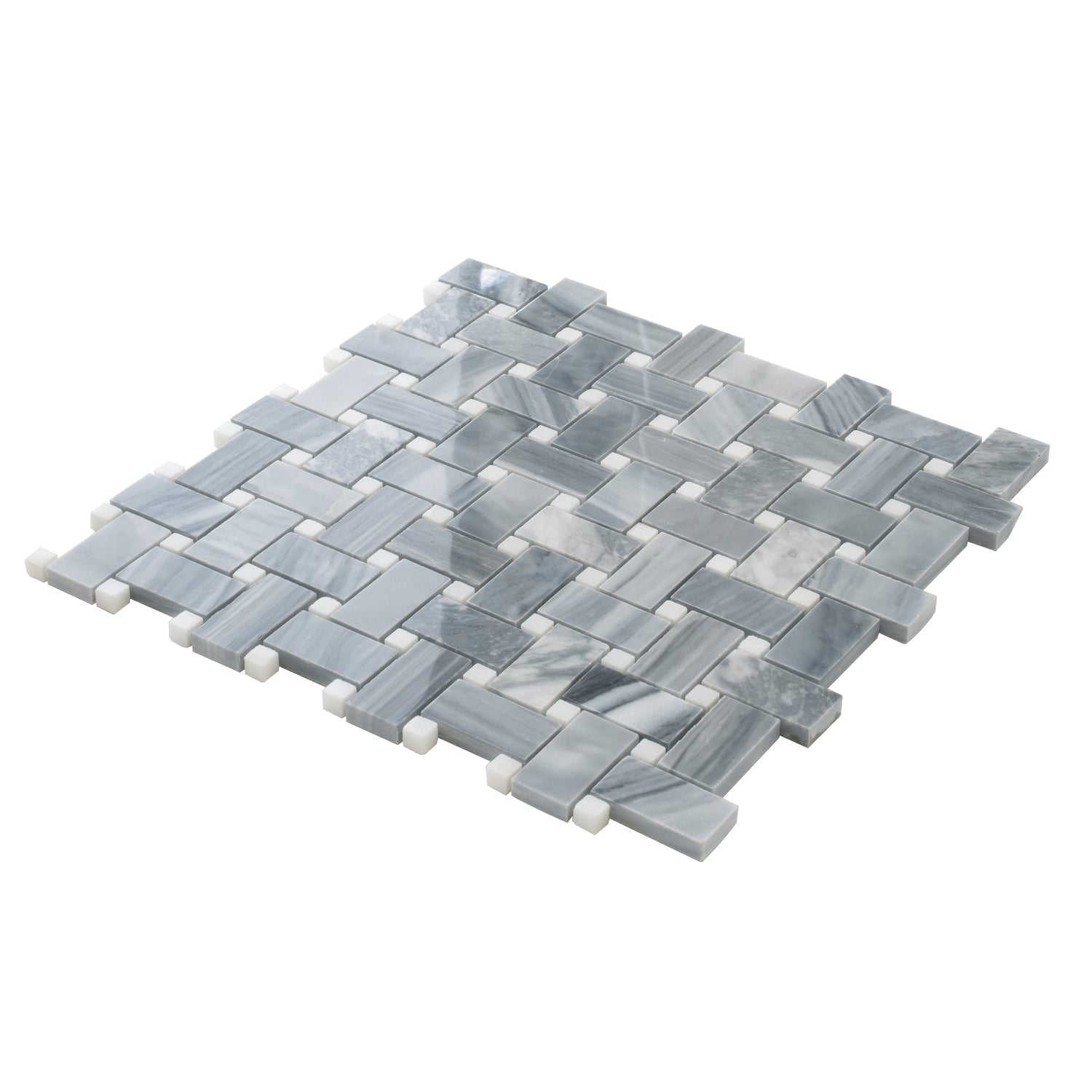 Porpoise Gray 12x12 Polished Bardiglio Nuvolato, Eastern White Marble Basketweave Mosaic tile (5 pack, 5 sq ft/case)