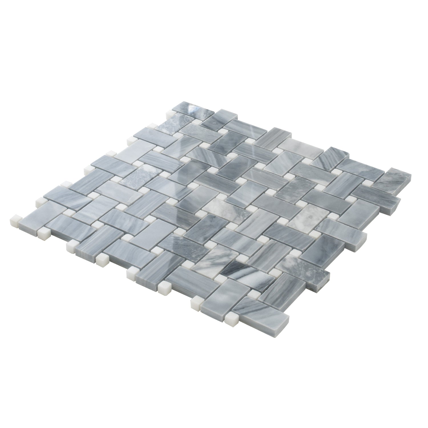 Sample - Porpoise Gray 12x12 Polished Bardiglio Nuvolato, Eastern White Marble Basketweave Mosaic tile (5 pack, 5 sq ft/case)
