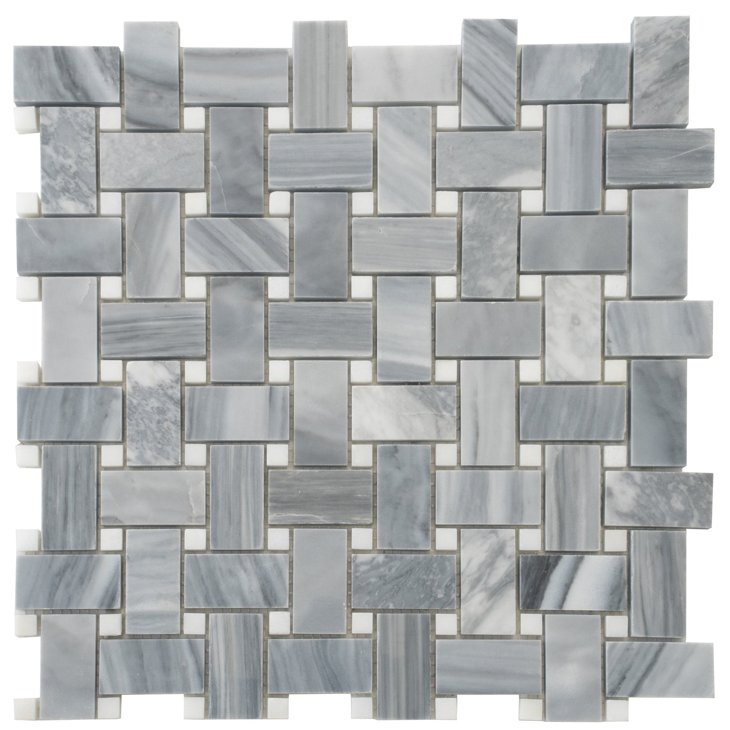 Sample - Porpoise Gray 12x12 Polished Bardiglio Nuvolato, Eastern White Marble Basketweave Mosaic tile (5 pack, 5 sq ft/case)