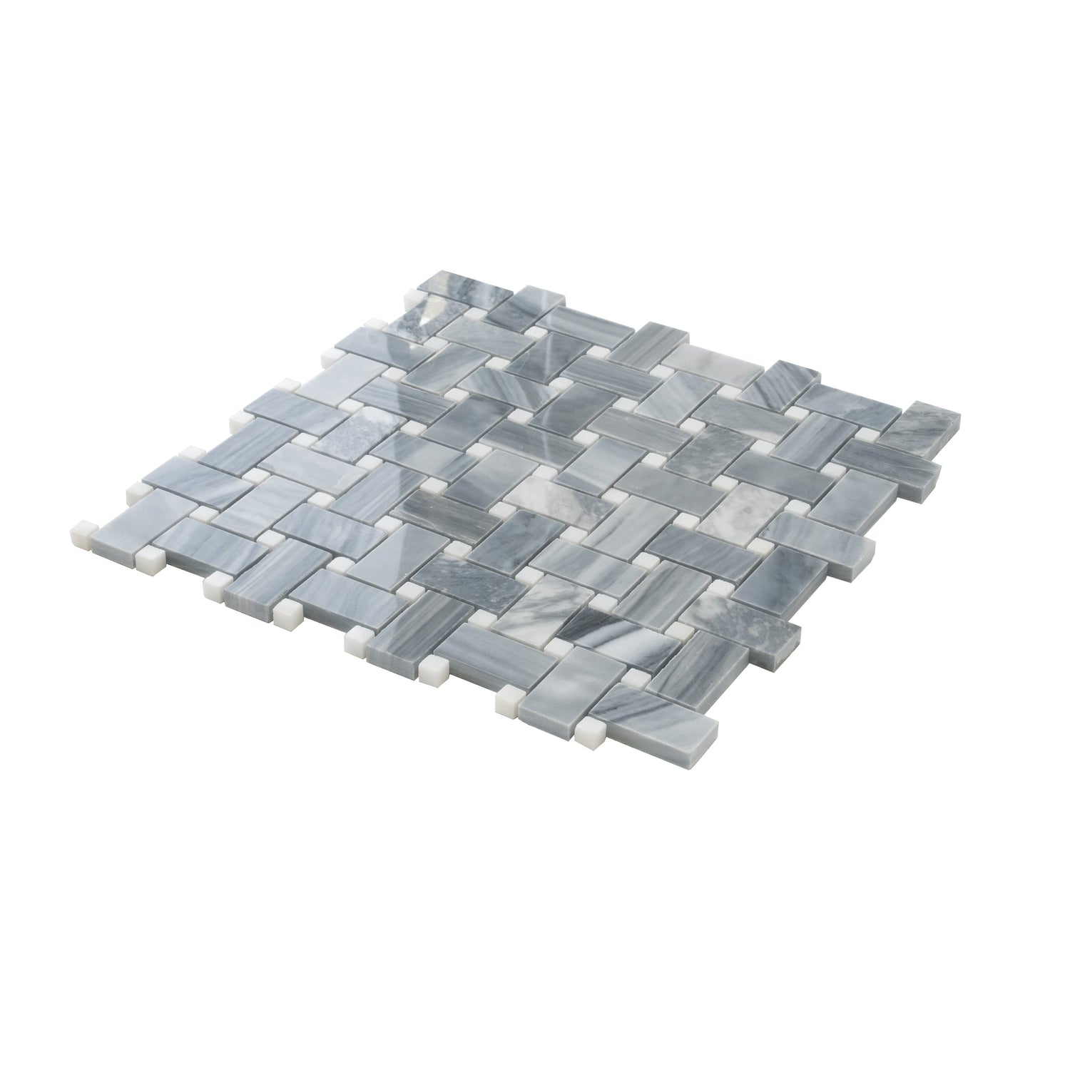 Sample - Porpoise Gray 12x12 Polished Bardiglio Nuvolato, Eastern White Marble Basketweave Mosaic tile (5 pack, 5 sq ft/case)