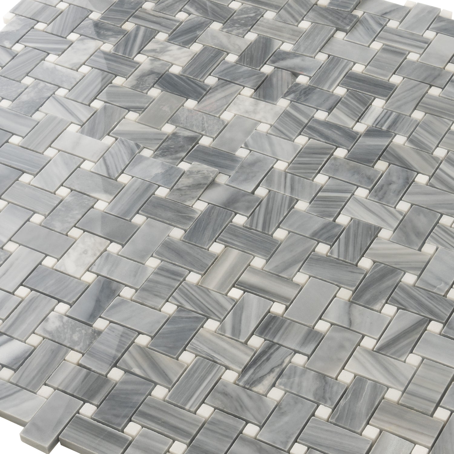 Porpoise Gray 12x12 Polished Bardiglio Nuvolato, Eastern White Marble Basketweave Mosaic tile (5 pack, 5 sq ft/case)
