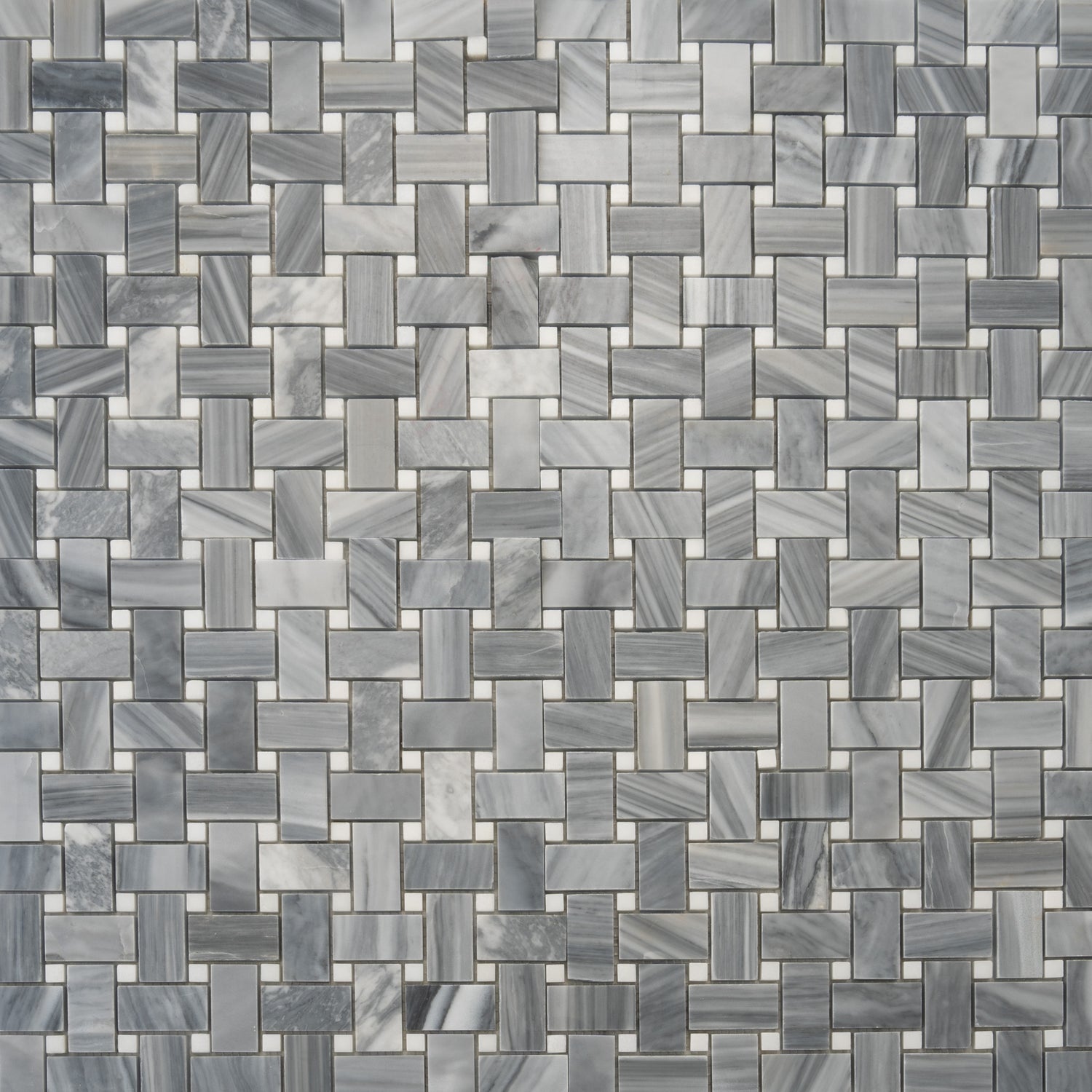 Porpoise Gray 12x12 Polished Bardiglio Nuvolato, Eastern White Marble Basketweave Mosaic tile (5 pack, 5 sq ft/case)