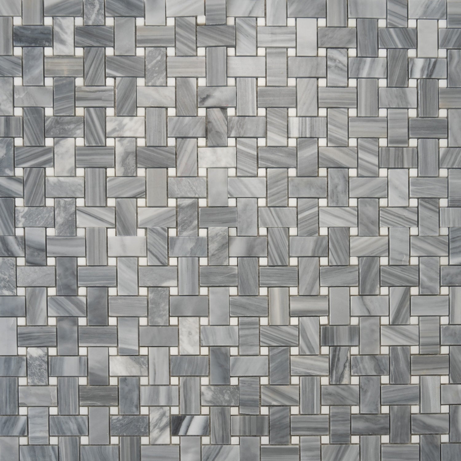 Sample - Porpoise Gray 12x12 Polished Bardiglio Nuvolato, Eastern White Marble Basketweave Mosaic tile (5 pack, 5 sq ft/case)