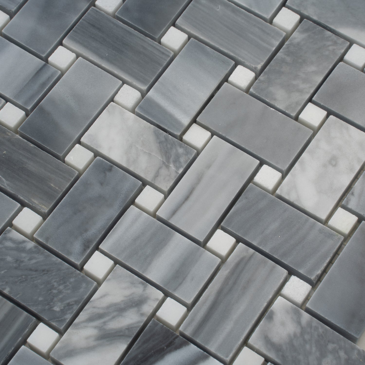 Porpoise Gray 12x12 Polished Bardiglio Nuvolato, Eastern White Marble Basketweave Mosaic tile (5 pack, 5 sq ft/case)