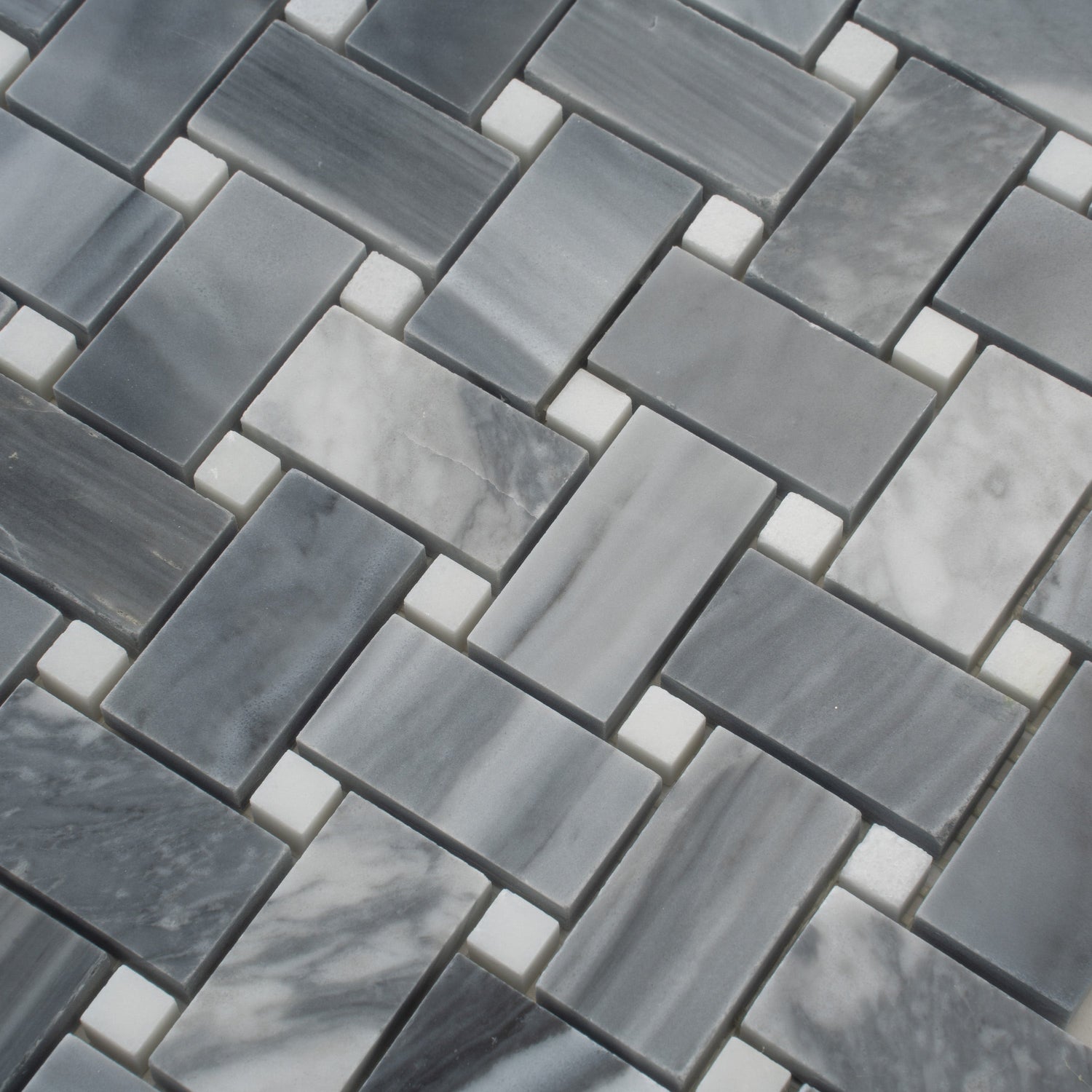 Sample - Porpoise Gray 12x12 Polished Bardiglio Nuvolato, Eastern White Marble Basketweave Mosaic tile (5 pack, 5 sq ft/case)