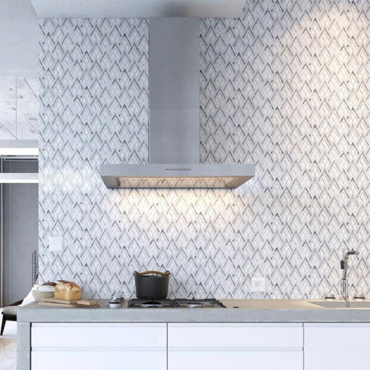 Gray White 9x10 Polished Herringbone Marble Mosaic Tile (5 pack, 2.99 sq ft/case) - Sample
