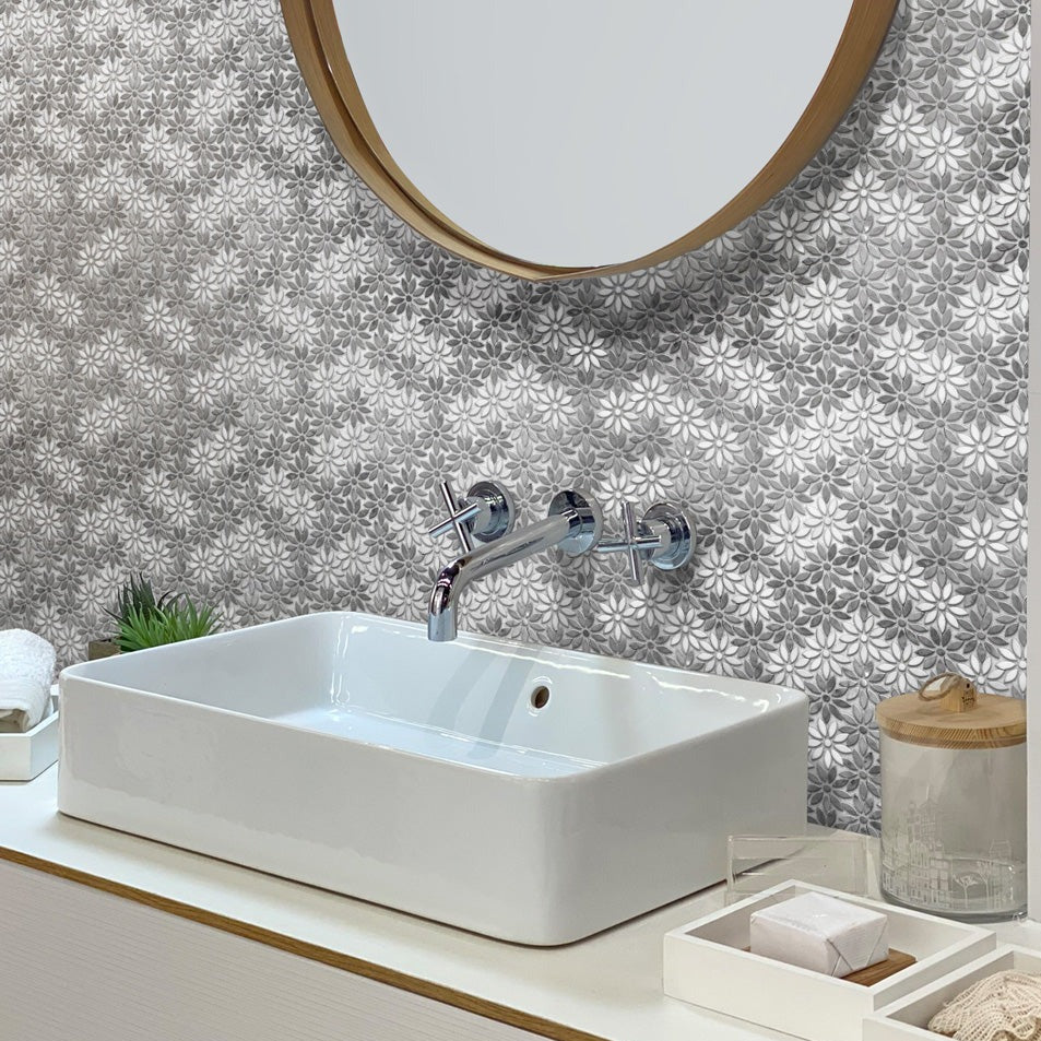 Gray White 11x12 Polished Multi-shaped Marble Mosaic Tile (5 pack, 4.46 sq ft/case) - Sample