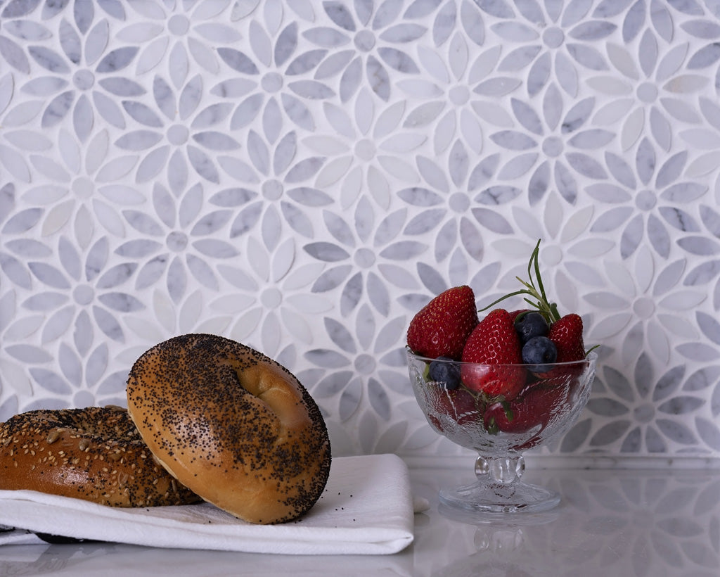 11x12 Gray and White Floral Polished Tile