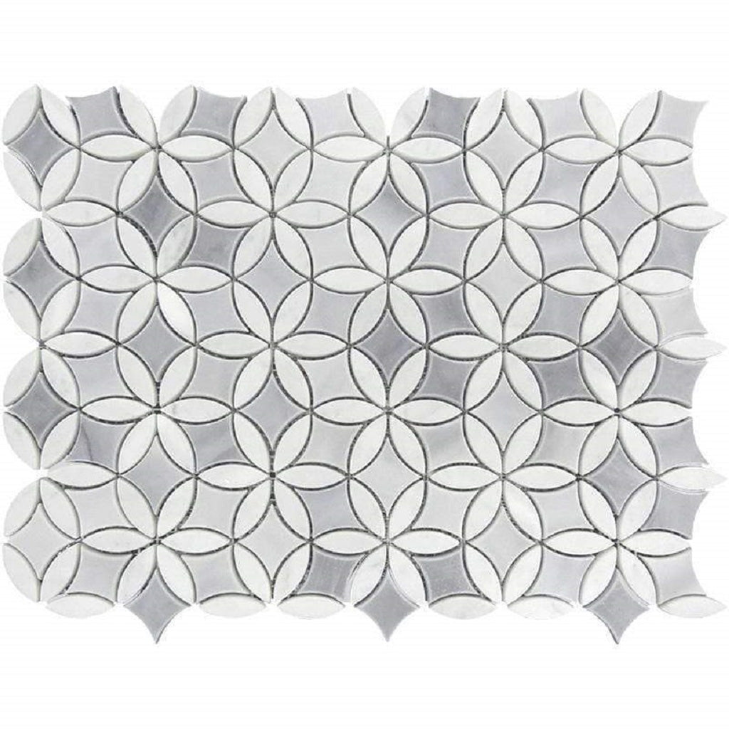5 pack Gray and White 11.7-in x 15.2-in Polished Natural Stone Marble Pinwheel Patterned Floor and Wall Tile (6.18 sq ft/case) - Sample