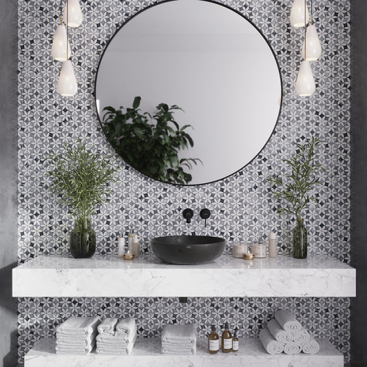 Gray White 12x15 Polished Multi-shaped Marble Mosaic Tile (5 pack, 6.18 sq ft/case) - Sample