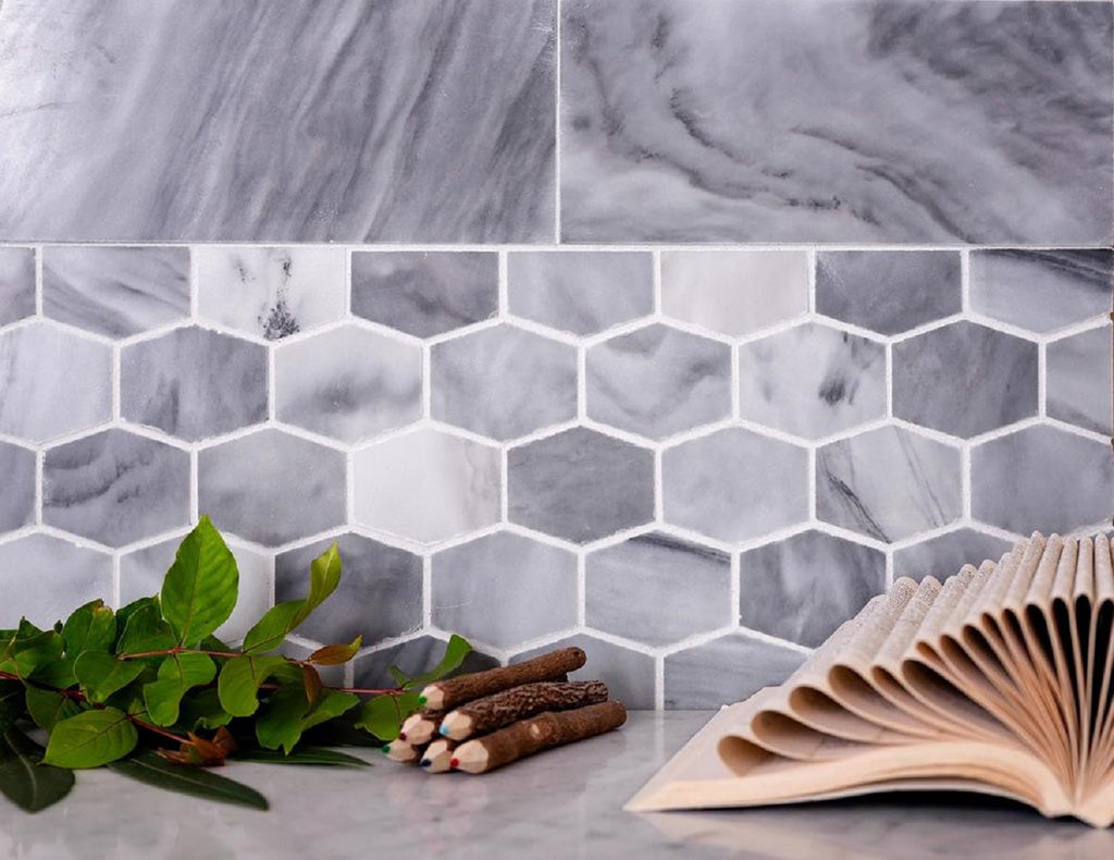 Gray 12x12 Polished Hexagon Marble Mosaic Tile (5 pack, 4.875 sq ft/case) - Sample
