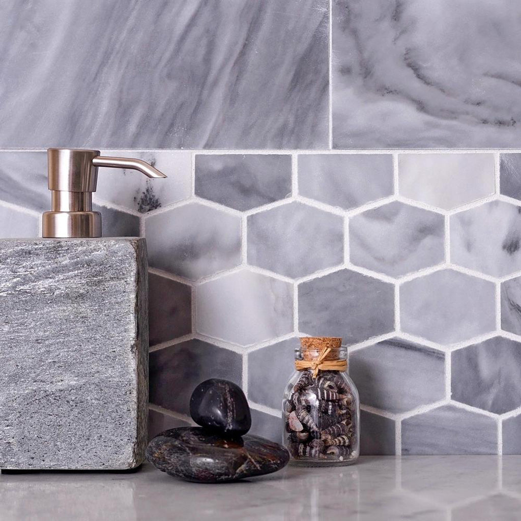 Gray 12x12 Polished Hexagon Marble Mosaic Tile (5 pack, 4.875 sq ft/case) - Sample