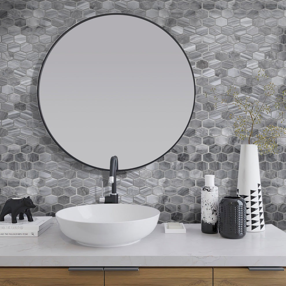 Gray 12x12 Polished Hexagon Marble Mosaic Tile (5 pack, 4.875 sq ft/case) - Sample