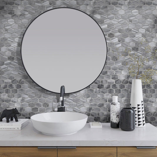 Gray 12x12 Polished Hexagon Marble Mosaic Tile (5 pack, 4.875 sq ft/case) - Sample