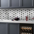 Gray and white polished marble hexagon mosaic tile backsplash, 11.4 by 13 inches