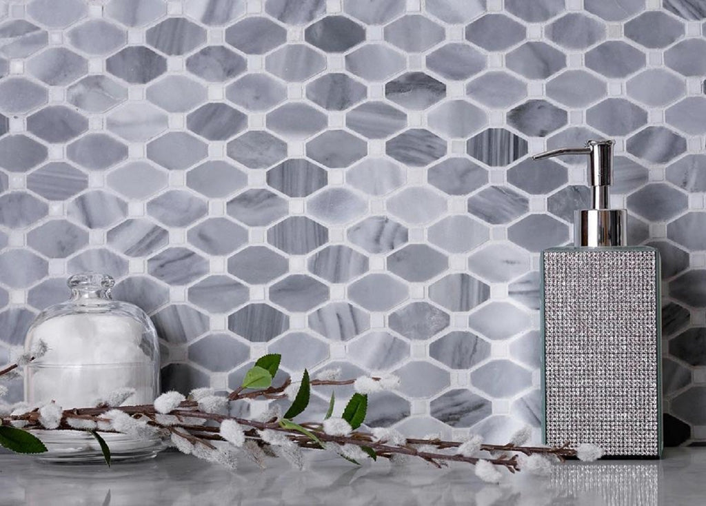 Gray 12x12 Polished Octagon Marble Mosaic Tile (5 pack, 5.08 sq ft/case) - Sample