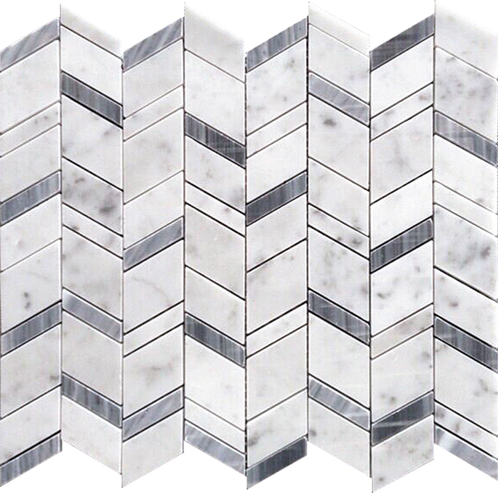 White Gray 11x13 Polished Herringbone Marble Mosaic Tile (5 pack, 4.95 sq ft/case) - Sample