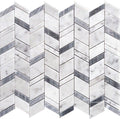 White and gray polished herringbone marble mosaic tile with Bardiglio Nuvolato and Bianco Carrara pattern