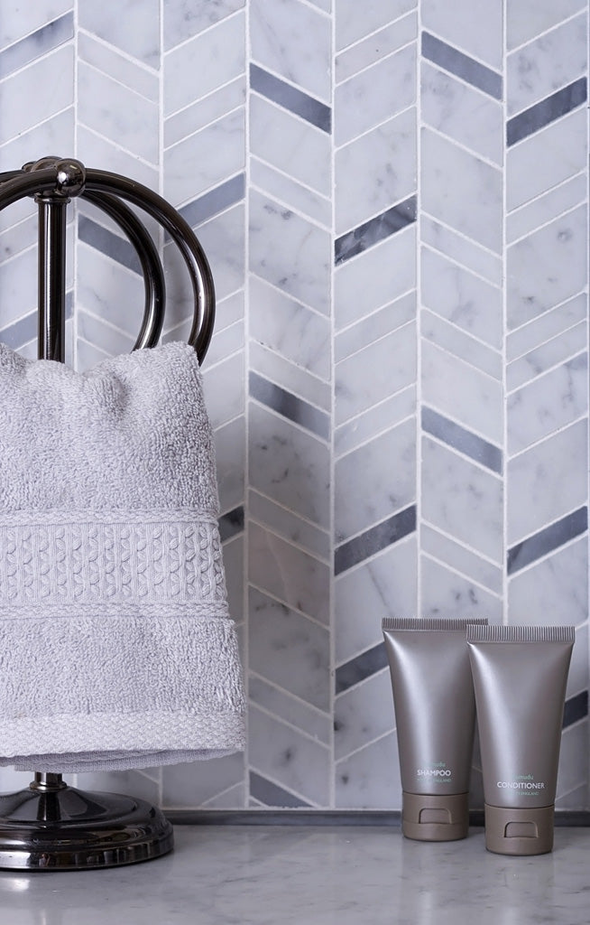 White Gray 11x13 Polished Herringbone Marble Mosaic Tile (5 pack, 4.95 sq ft/case) - Sample