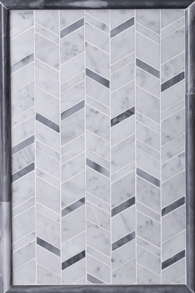 White Gray 11x13 Polished Herringbone Marble Mosaic Tile (5 pack, 4.95 sq ft/case) - Sample