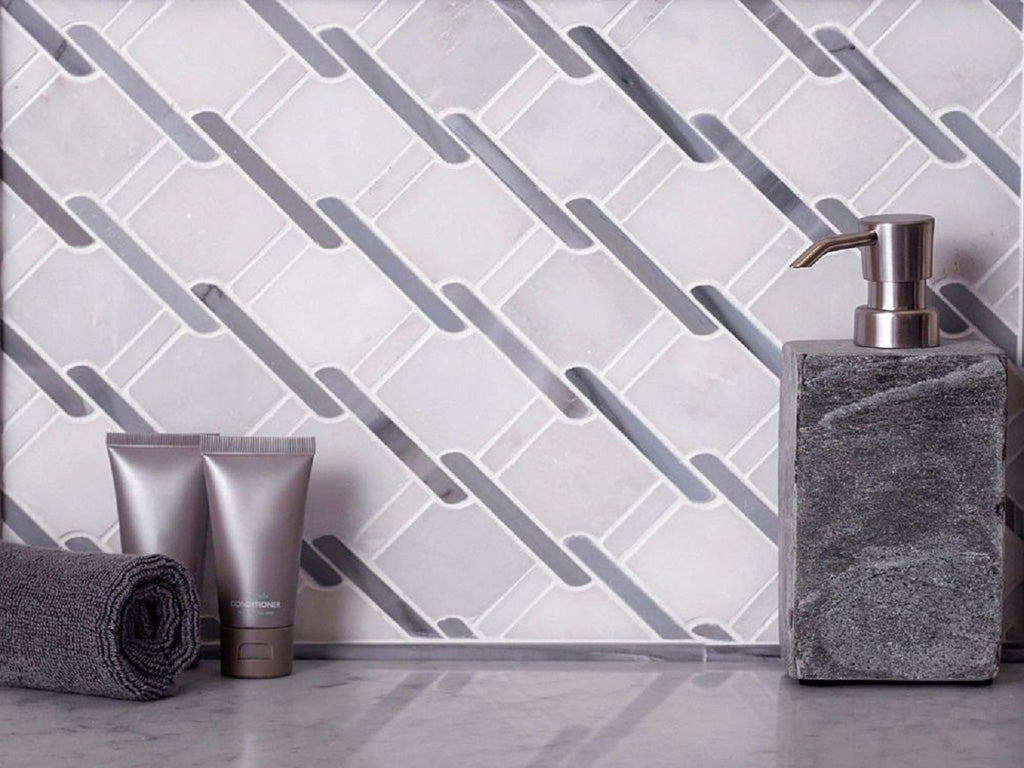 11x12 White and Gray Linking Chain Marble Mosaic Tile