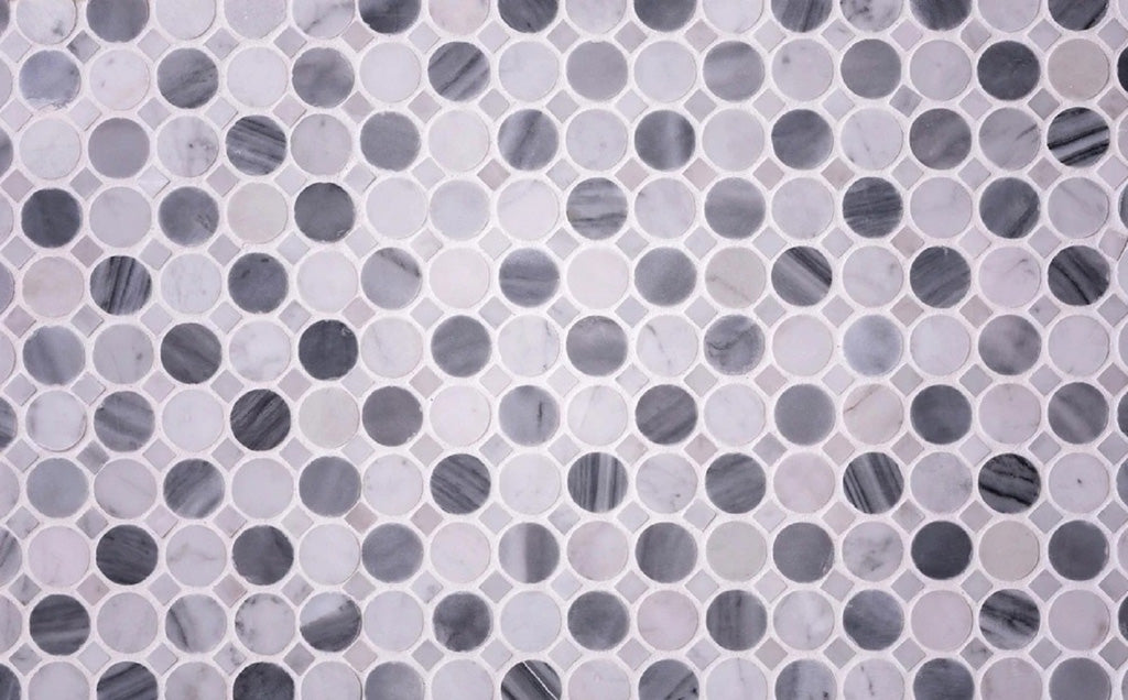 12x12 White and Gray Penny Tile