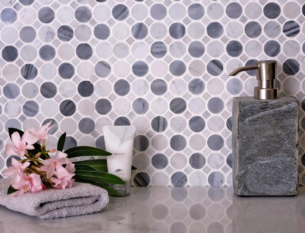 12x12 White and Gray Penny Mosaic Tile