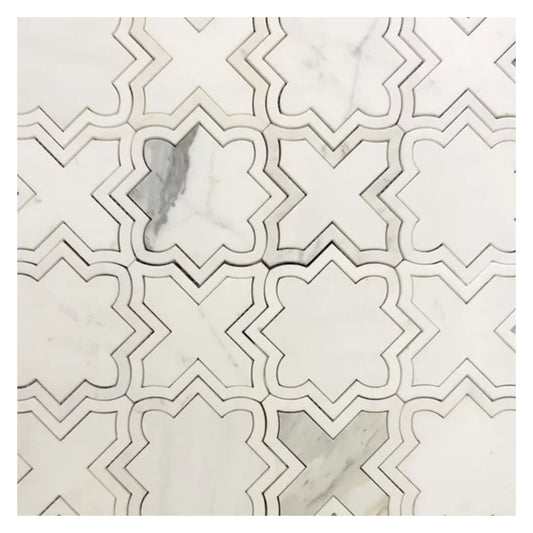 Elysian 10.1 in. x 10.1 in. Honed Warm White Marble Mosaic Star and Cross Wall and Floor Tile (3.54 sq ft/case) - 5 Pack