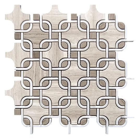 Elysian 11.6 in. x 11.6 in. Polished Earthy Beige and Creamy White Marble Mosaic Geometric Wall and Floor Tile (4.67 sq ft/case) - 5 Pack