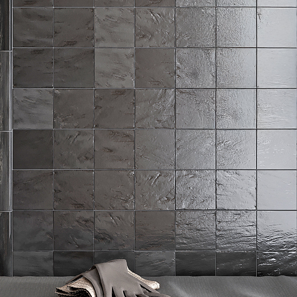 Black 4 in. x 4 in. Polished and Honed Ceramic Mosaic Tile (35 Cases, 226.1 sqft/Pallet)