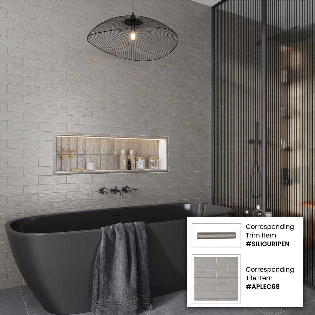 38 pack Cloud Gray 2.5 in. x 8 in. Polished and Honed Ceramic Subway Mosaic Tile (5.38 sq ft/case) - Sample
