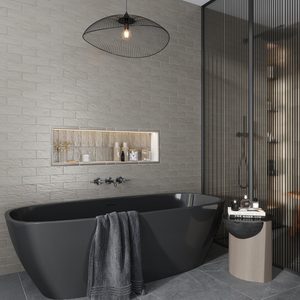 38 pack Cloud Gray 2.5 in. x 8 in. Polished and Honed Ceramic Subway Mosaic Tile (5.38 sq ft/case) - Sample