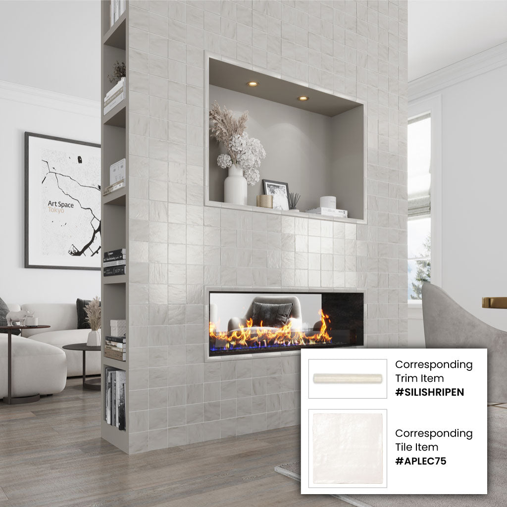 White 1.25x8 Matte Glossy Ceramic Bullnose Tile Trim (10 pack, 0.667 sq ft/case) - Sample