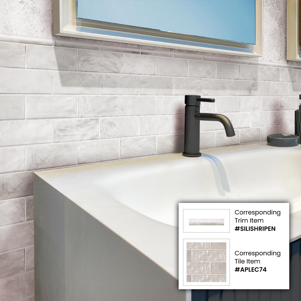 White 1.25x8 Matte Glossy Ceramic Bullnose Tile Trim (10 pack, 0.667 sq ft/case) - Sample