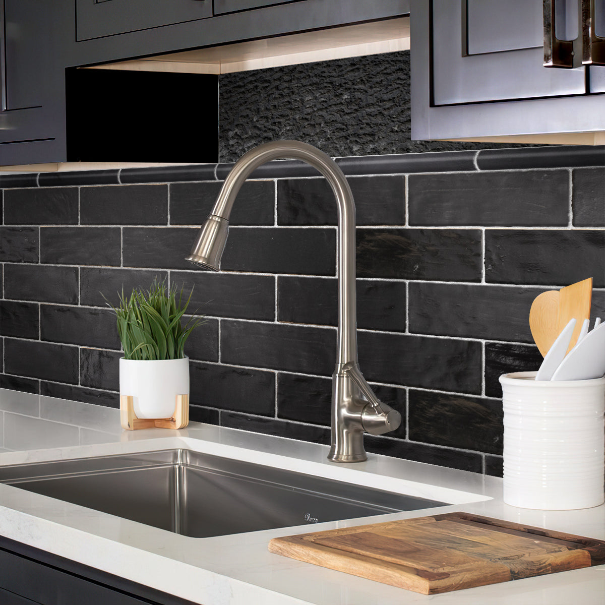2X8 Black Ceramic Subway Tile